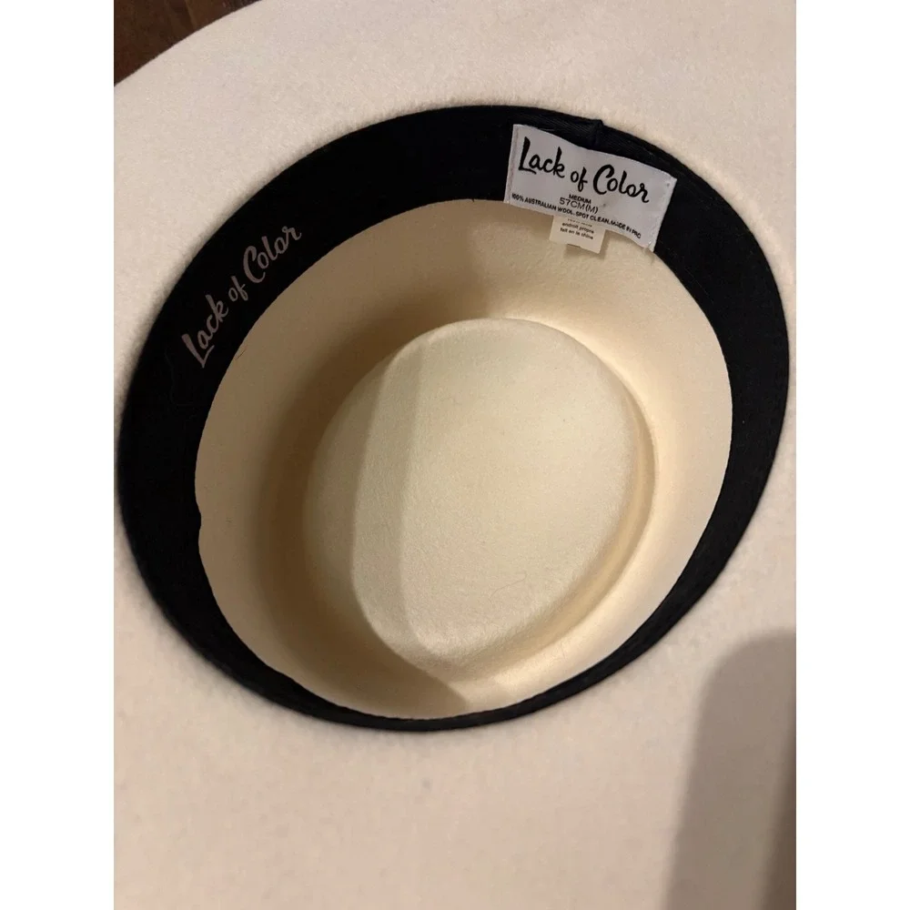 Lack of Color The Sierra Ivory Wool Boater Hat w/ Blue‎ Brocade Trim Size M 57cm